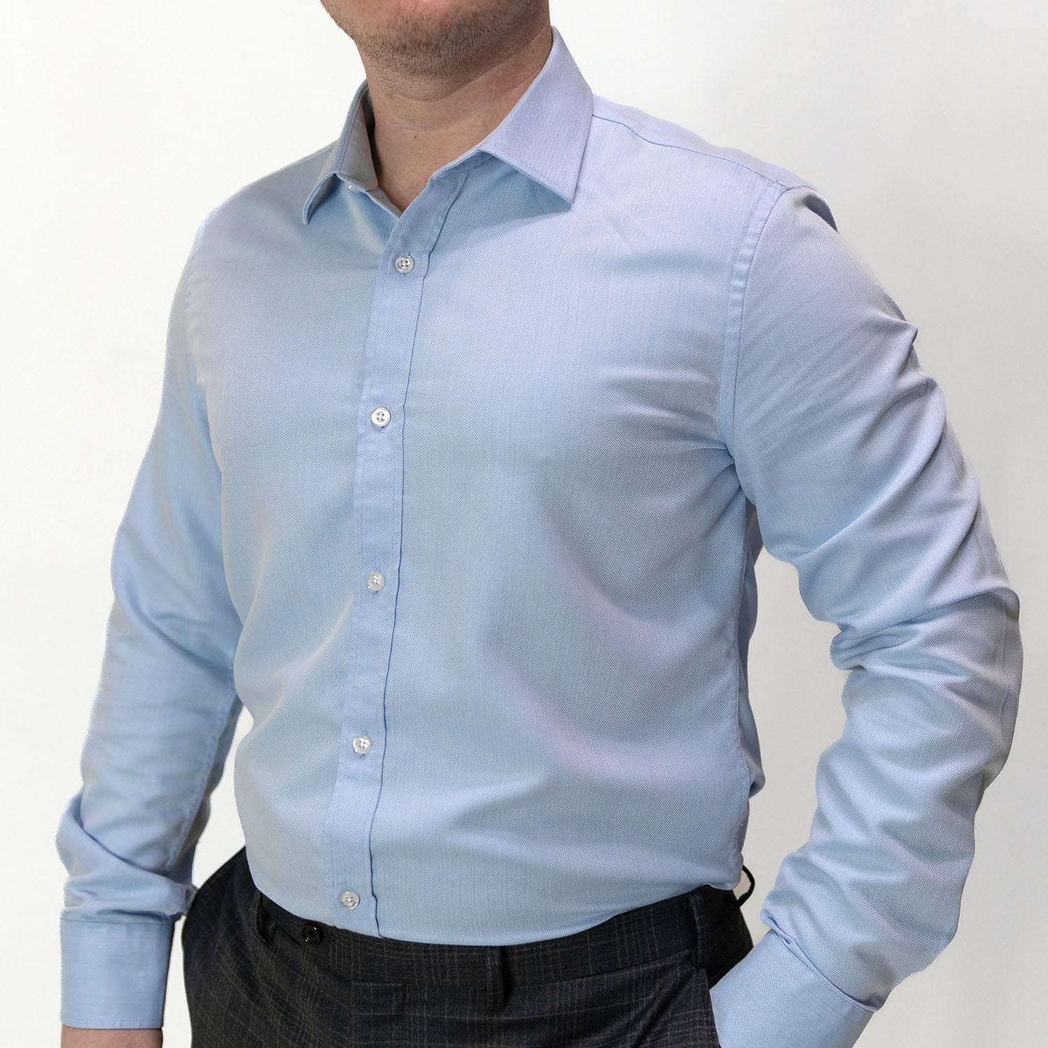 Herringbone Light Blue Non-Iron Dress Shirt front