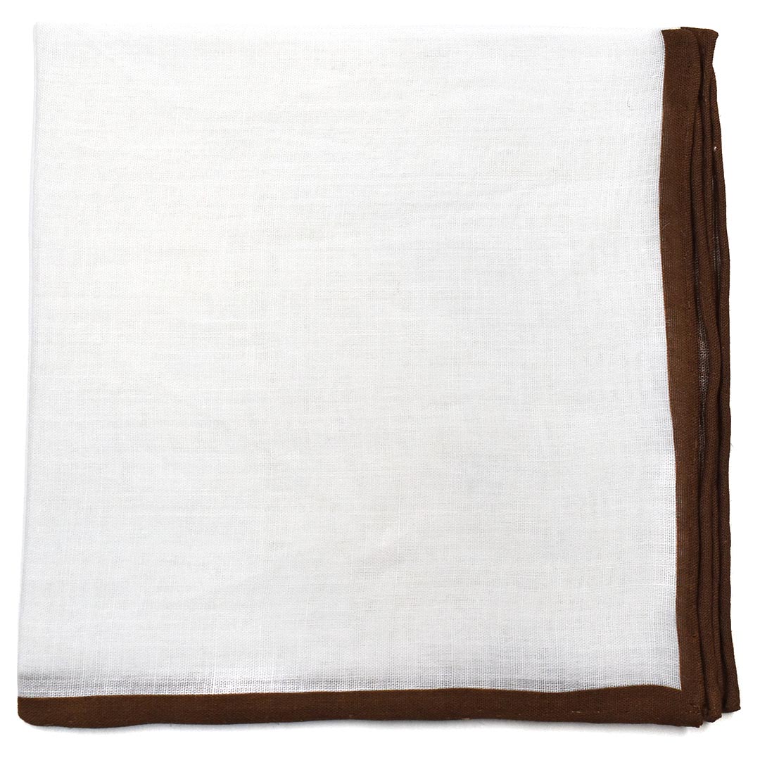Brown Border Linen pocket square, folded