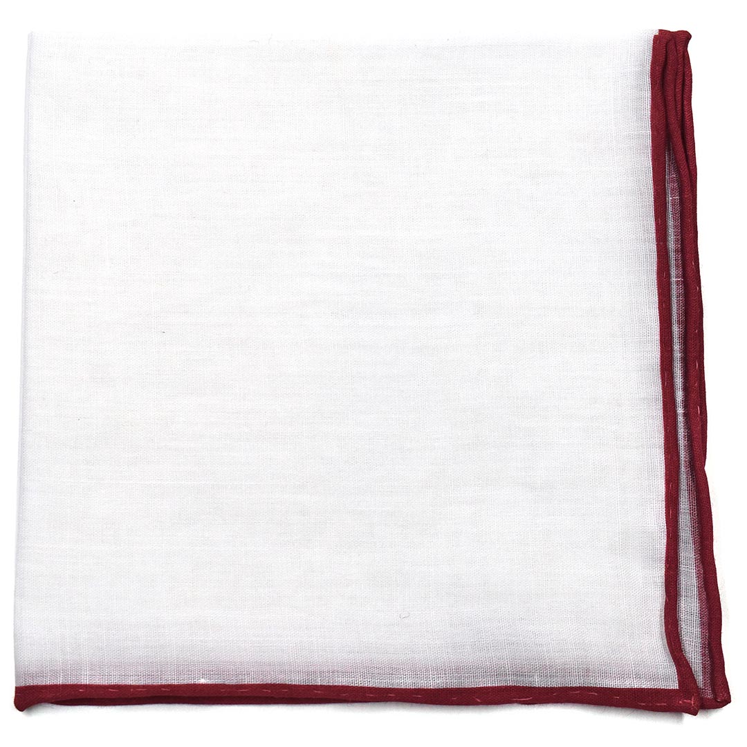 Burgundy Border Linen pocket square, folded