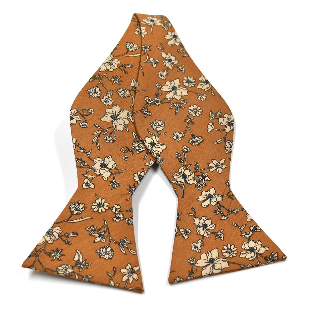 Floral Brown Self Tie Bow Tie