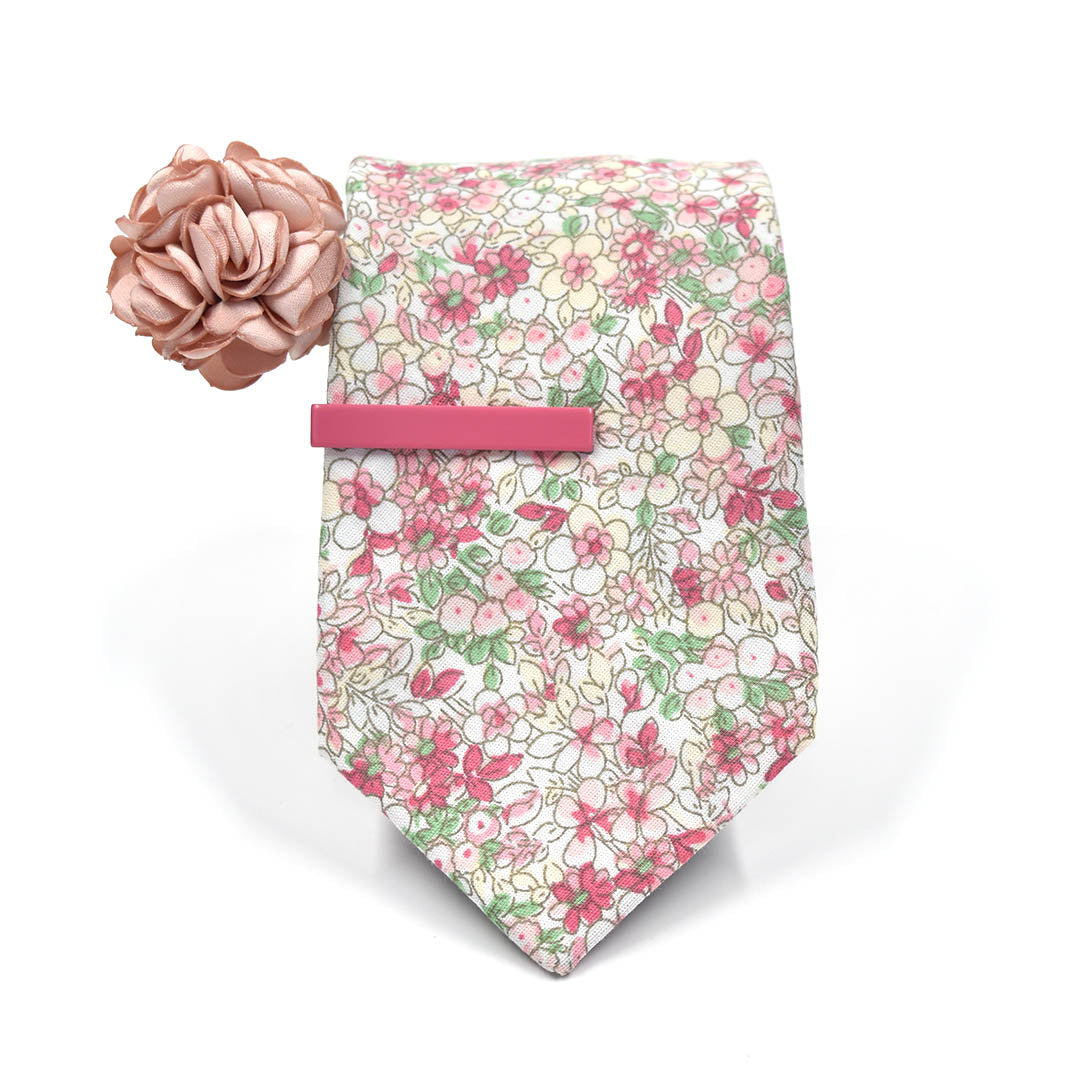 Floral Coral Tie Set