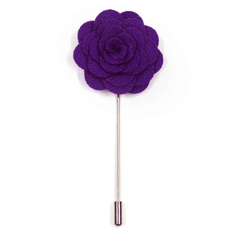 Purple flower lapel pin with stem