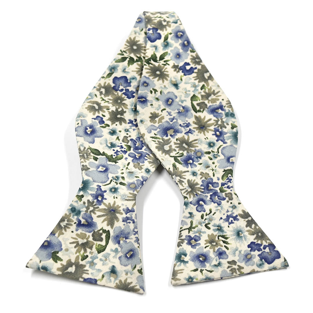 Floral Blue Cream Self Tie Bow Tie