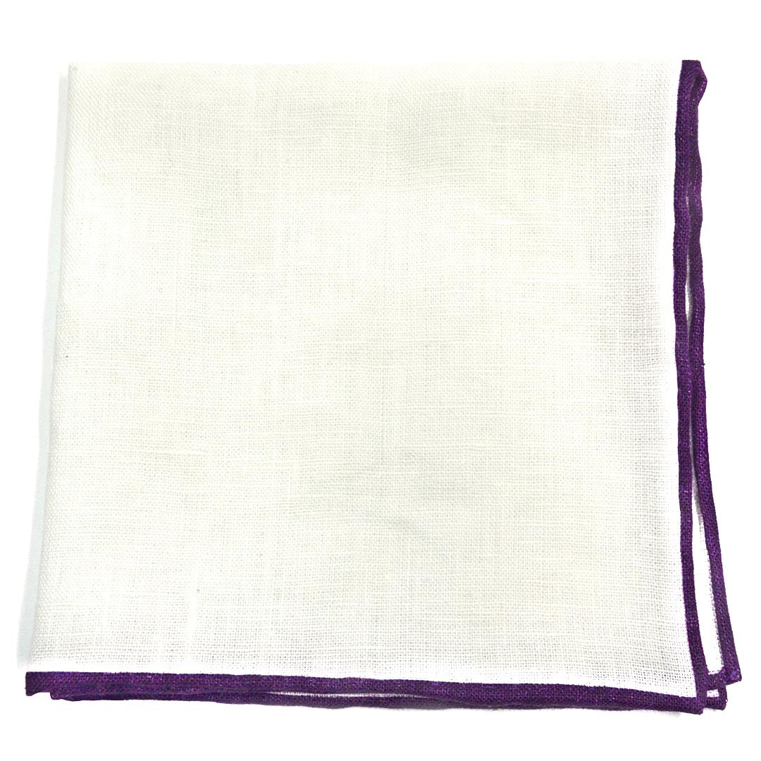 Plum Border Linen Pocket Square Flat Lay