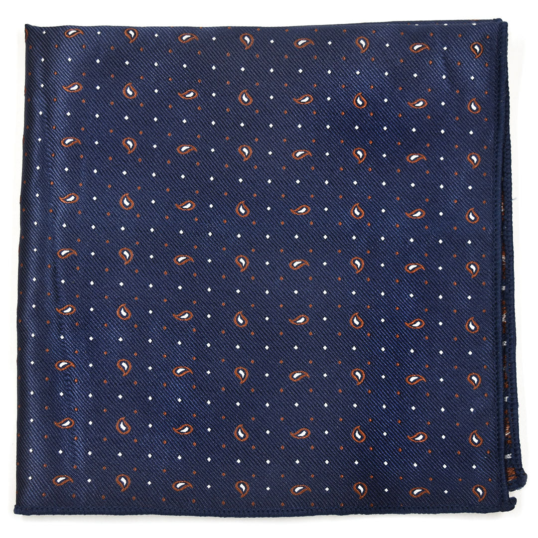 Polka Dot Paisley Navy Brown Pocket Square