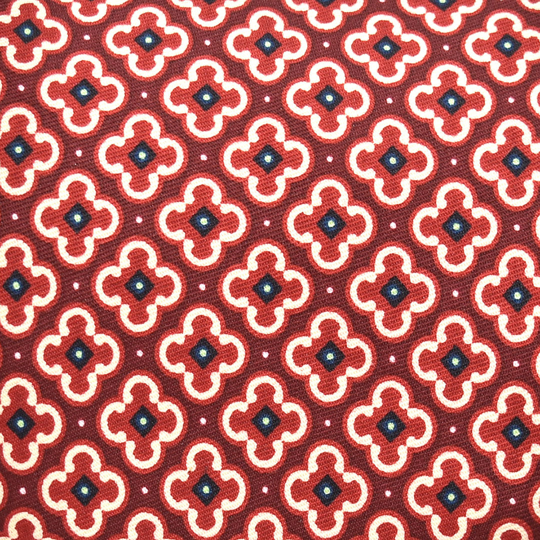 Patterned fabric with red, white, and blue geometric design