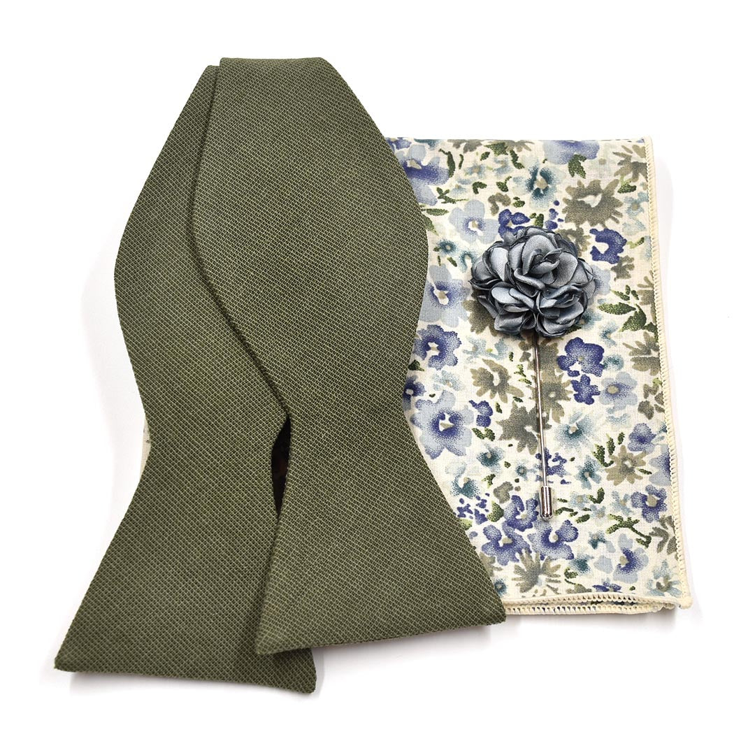Solid Olive Bow Tie Set