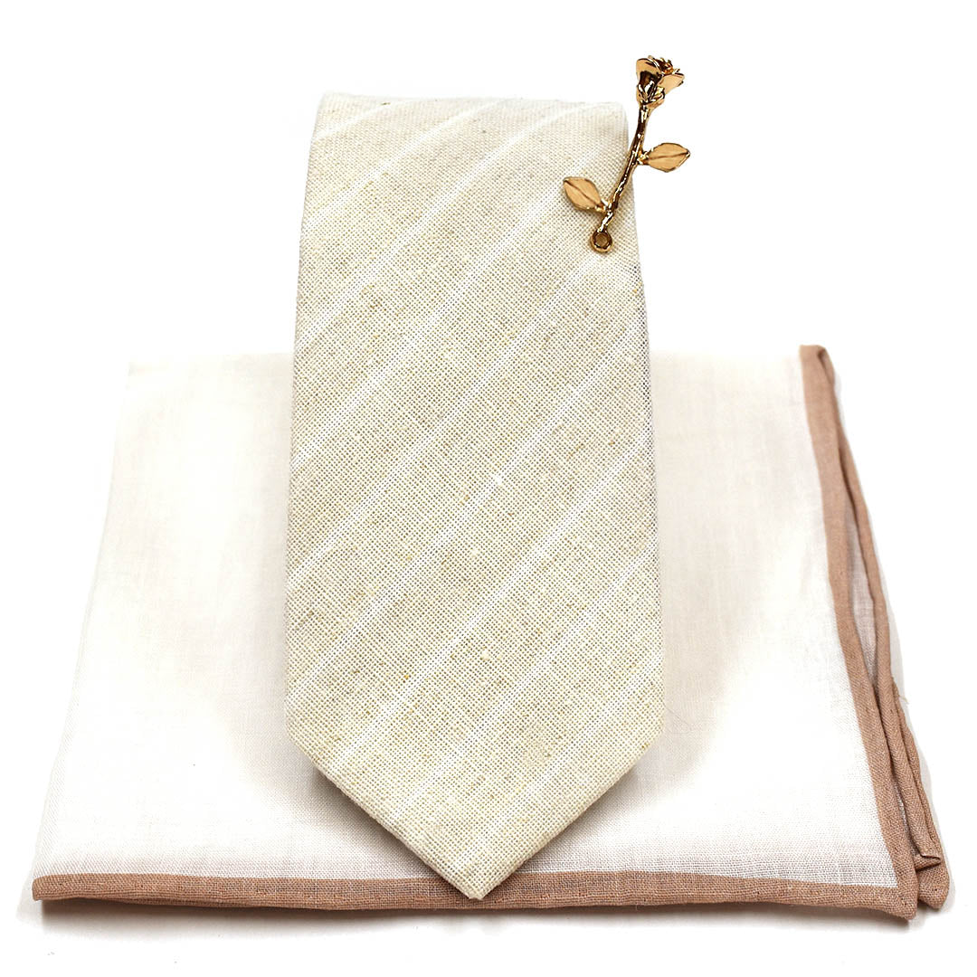 Striped Linen Champagne Tie Set