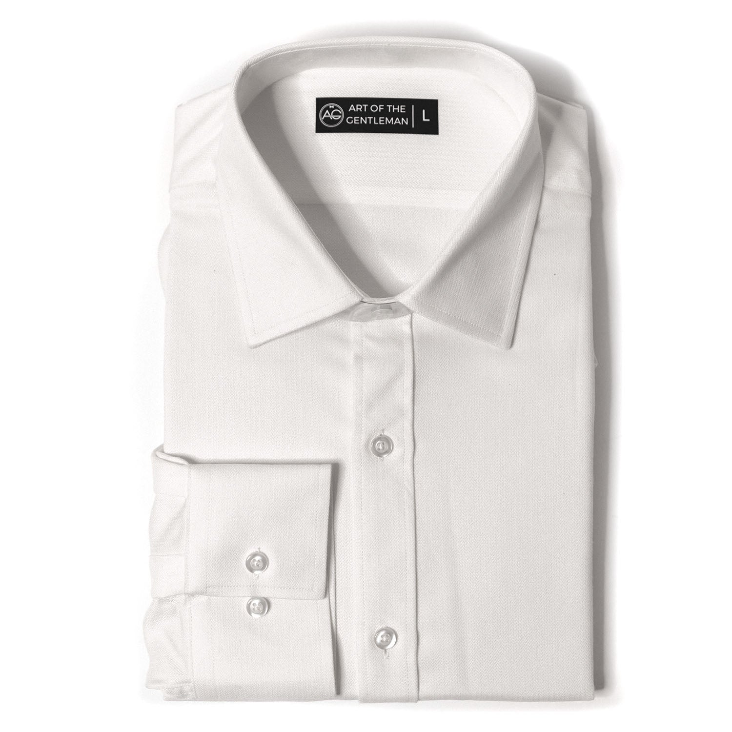 Herringbone White Non-Iron Dress Shirt XL