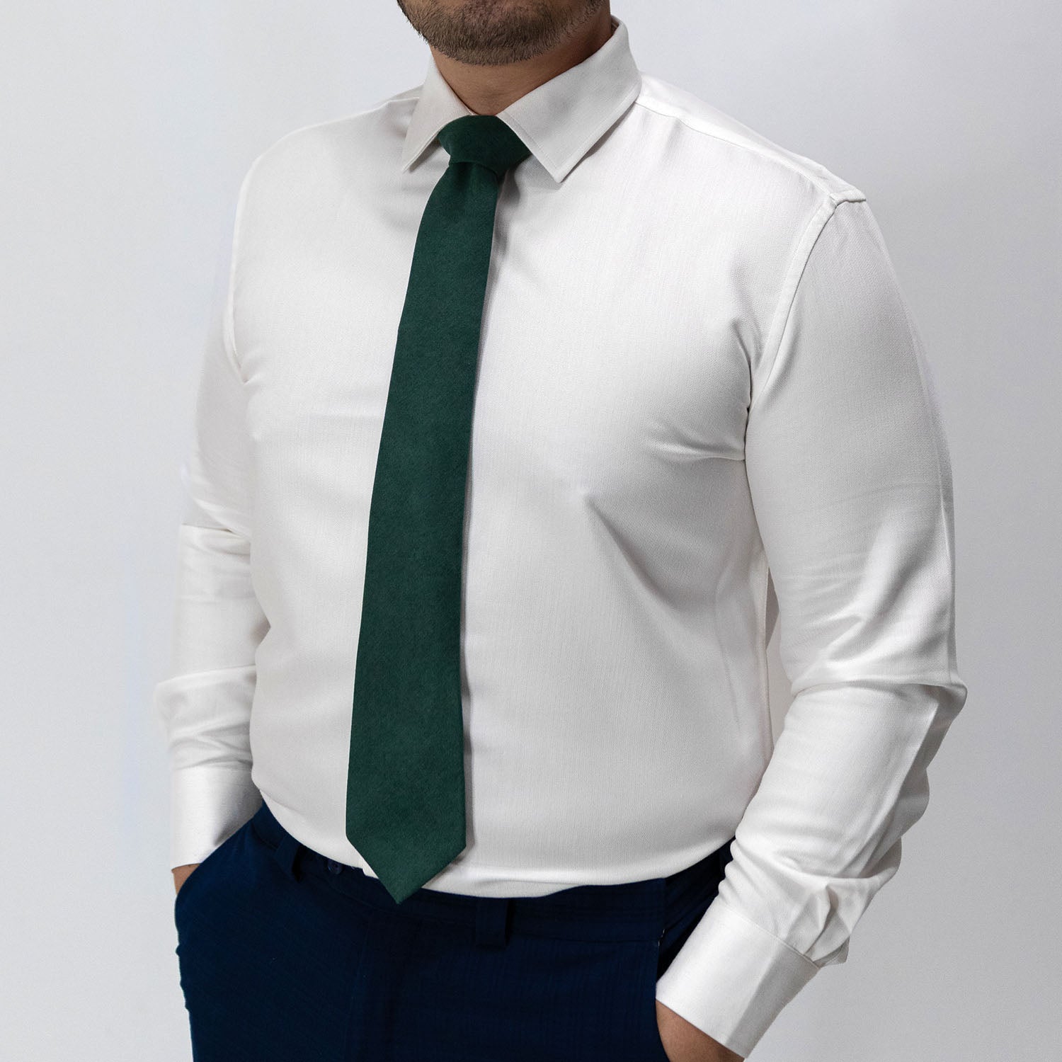 Herringbone White Non-Iron Dress Shirt with tie