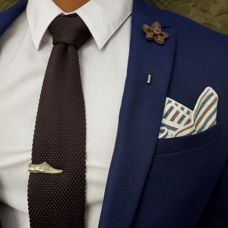 Striped Oxford Blue Stone Pocket Square