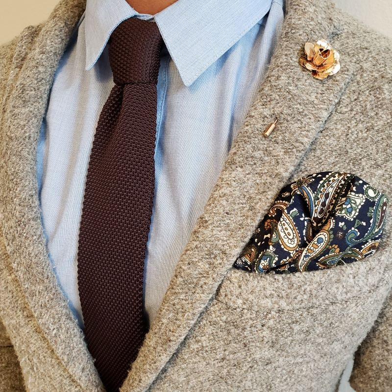 Paisley Navy Dijon Pocket Square