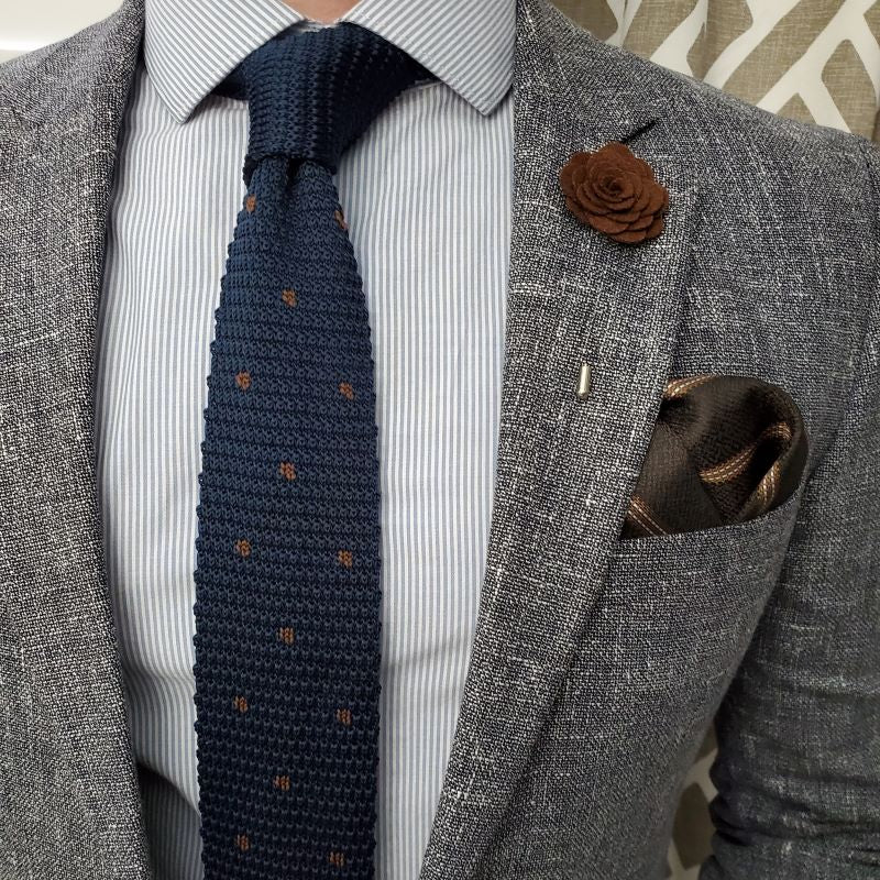 Knitted Point Navy Polka Dot Tie Set