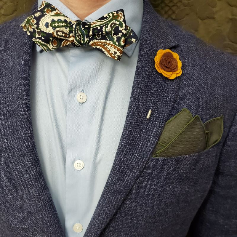 Paisley Navy Dijon Self Tie Bow Tie