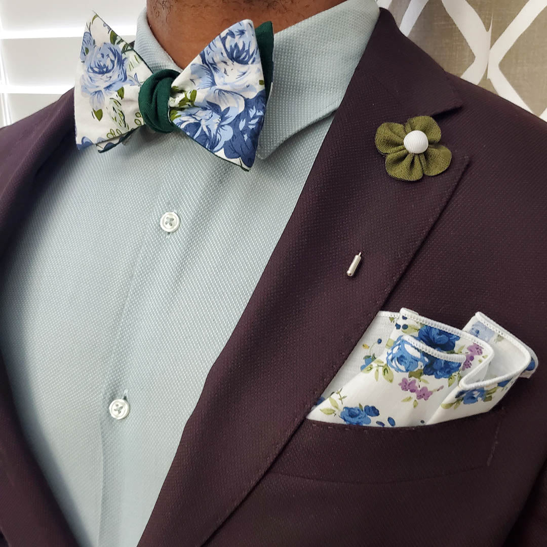 Floral Emerald Linen Self Tie Bow Tie
