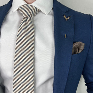 Striped Oxford Blue Stone Traditional Width Tie
