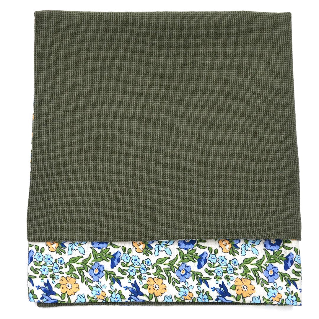 Olive Reversible Floral Pocket Square