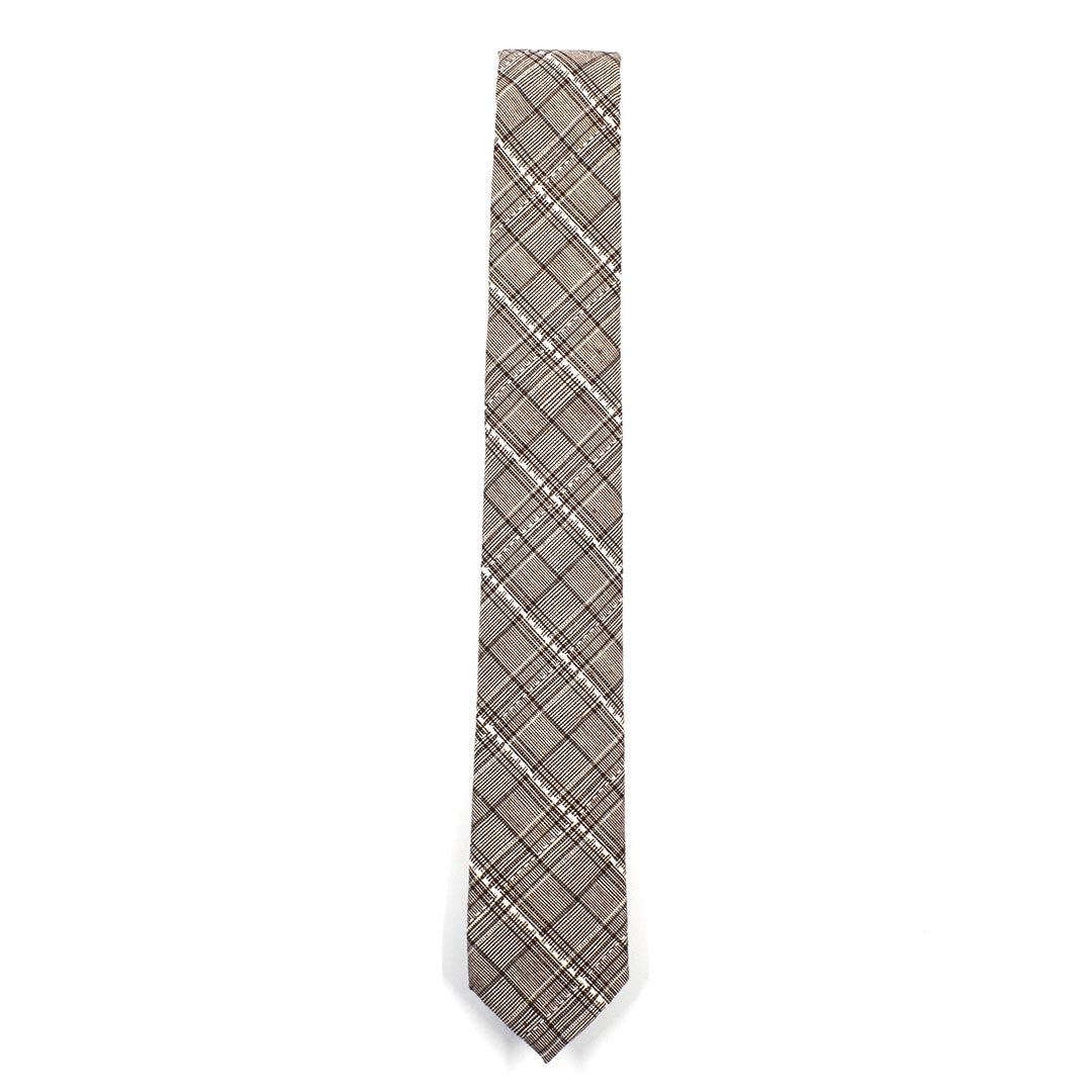 Plaid Stitches Brown Tie front