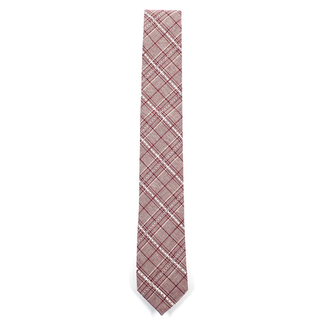 Plaid Stitches Burgundy Tie front