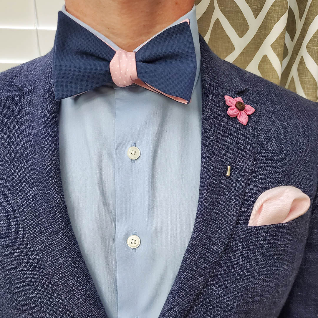 Polka Dot Navy Linen Self Tie Bow Tie