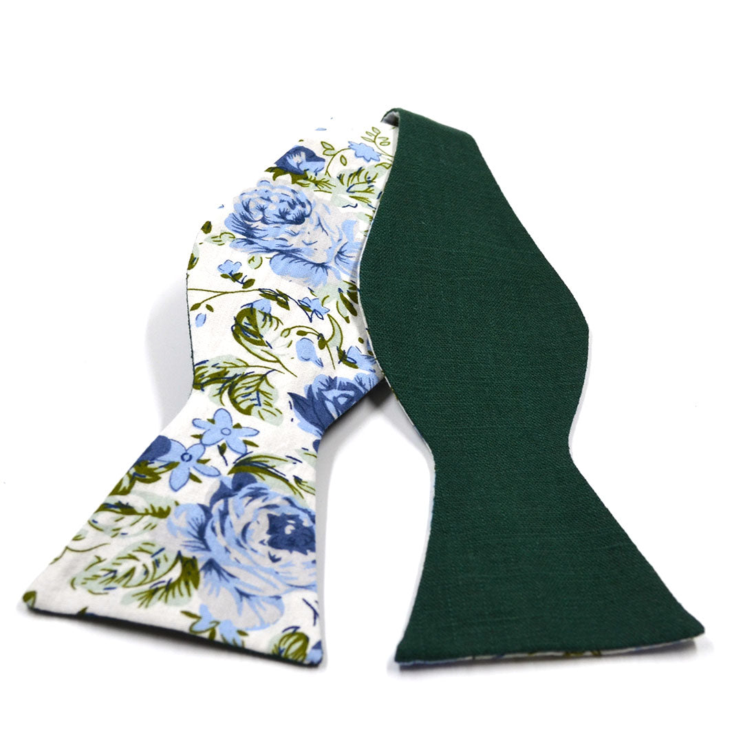Floral Emerald Linen Self Tie Bow Tie