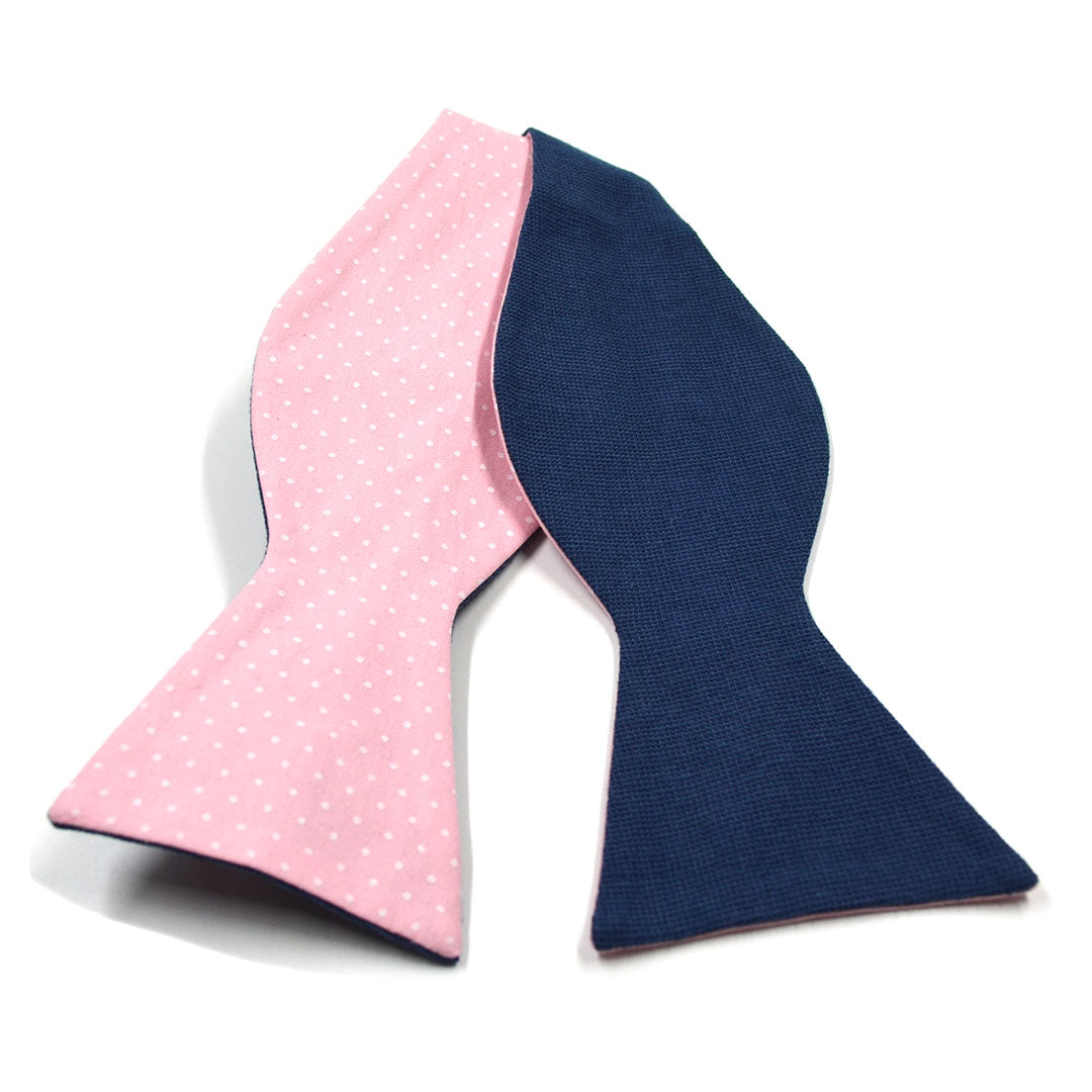 Polka Dot Navy Linen Self Tie Bow Tie