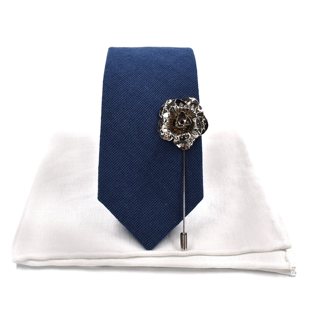 Solid Marine Navy Wedding Tie Set Skinny