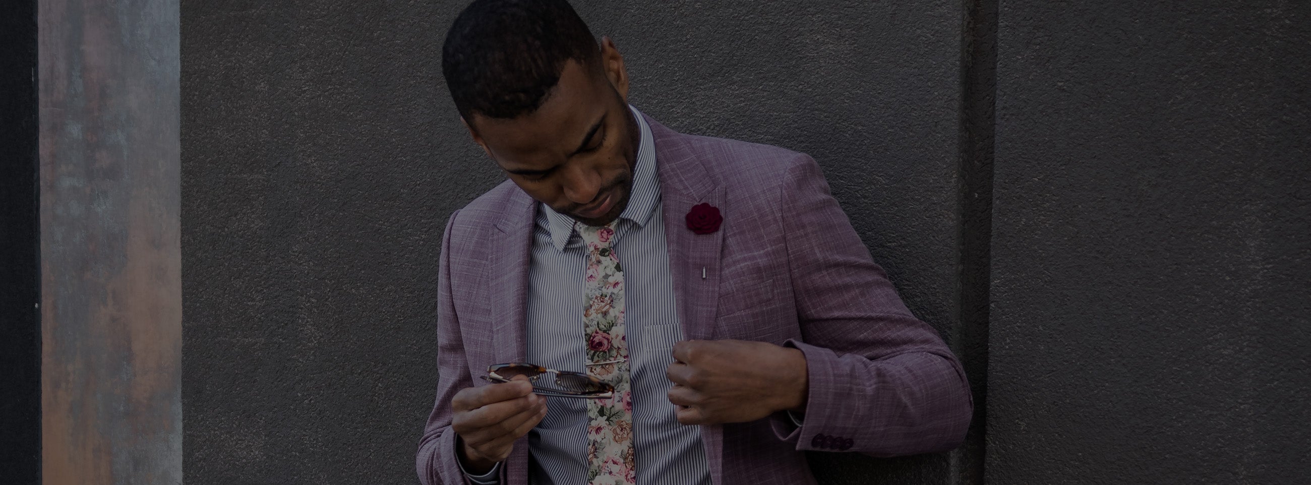 Man wearing spring themed suit and accessories