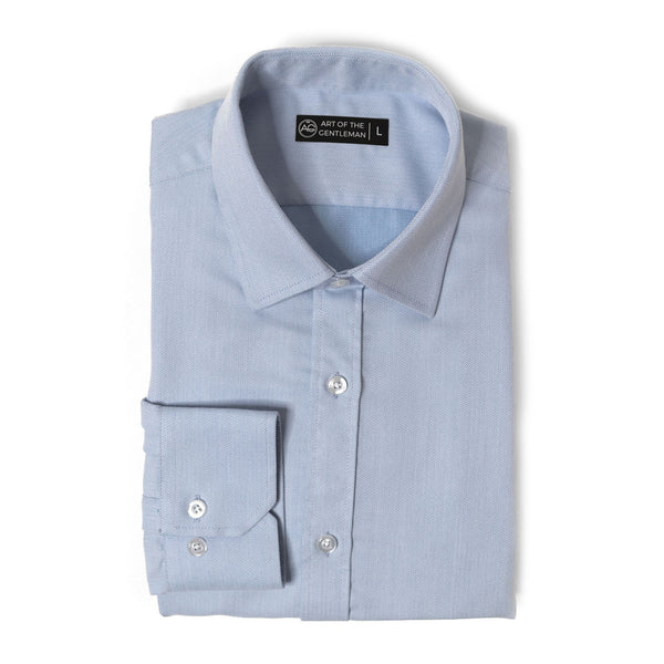 Herringbone Light Blue Non-Iron Dress Shirt M