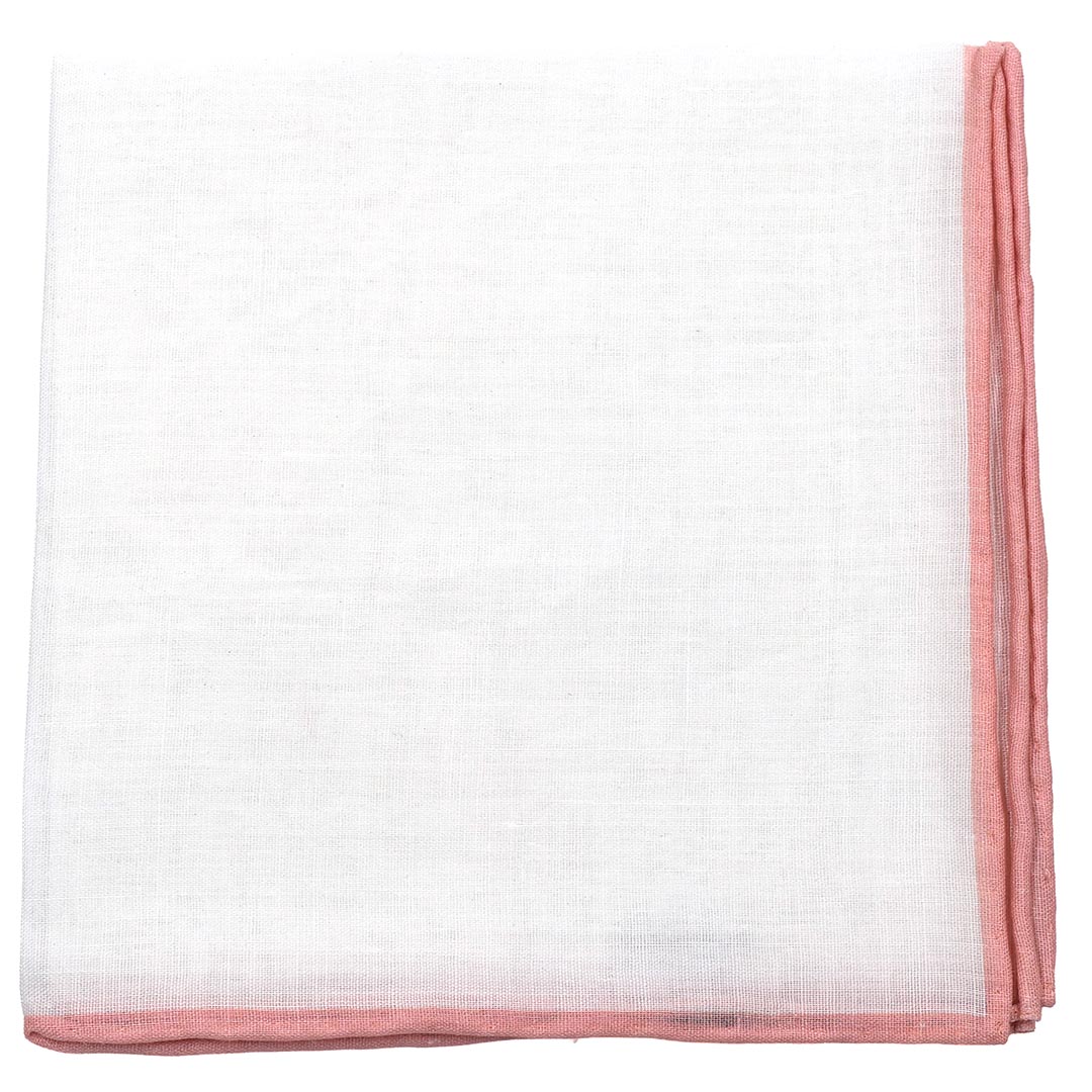 Blush Pink Border Linen pocket square, folded