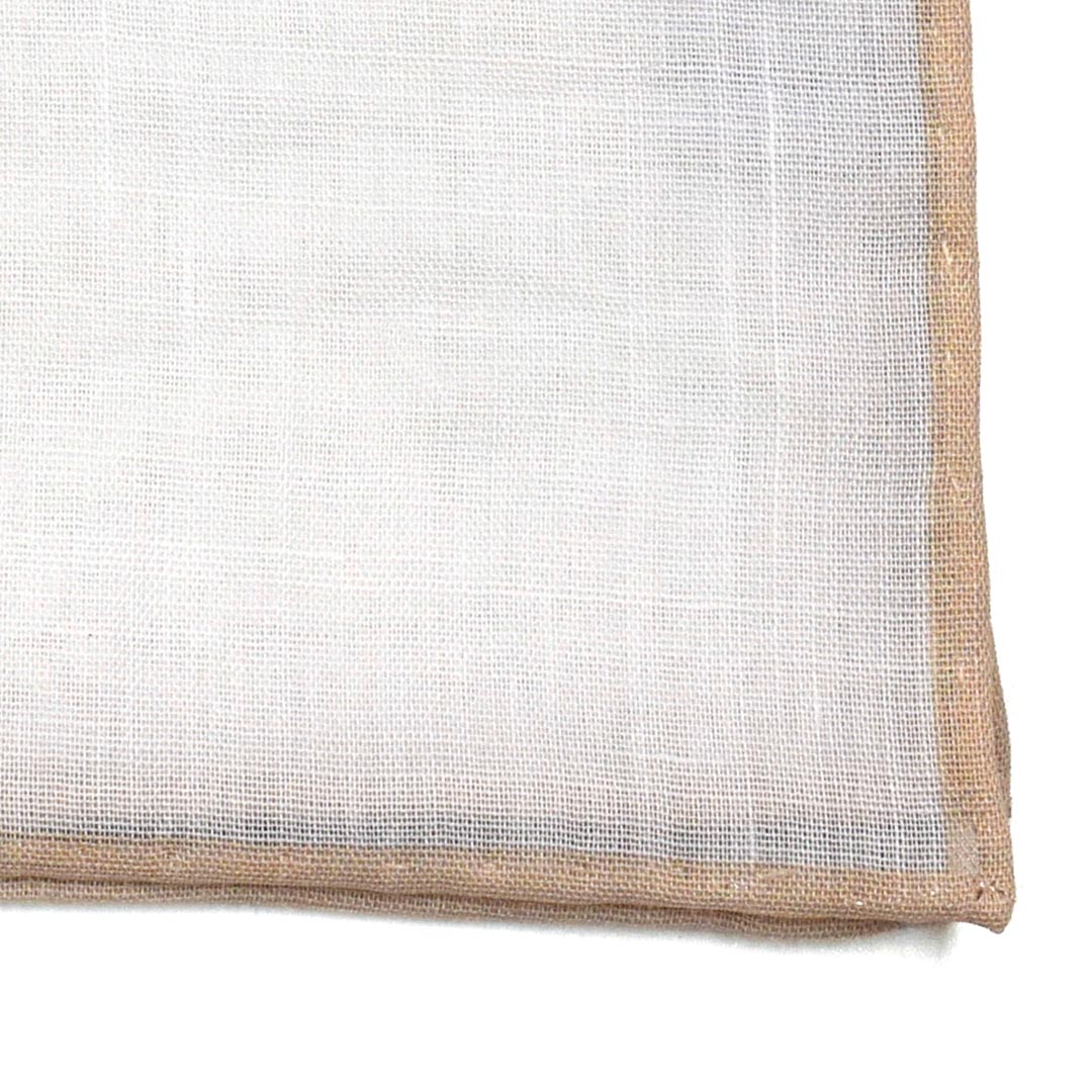 Close up linen texture detail of Champagne Border Linen pocket square