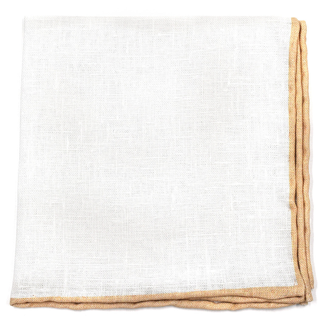 Tan Border Linen Pocket Square