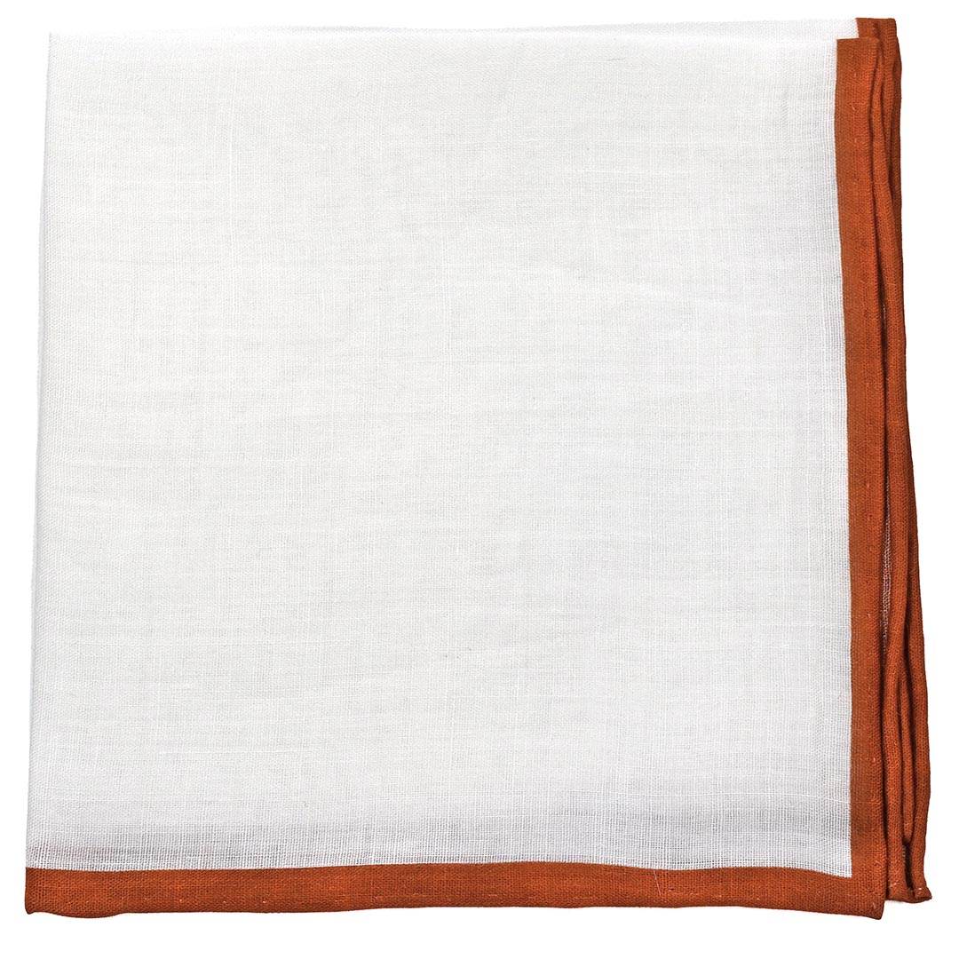 Cinnamon Orange Border Linen pocket square, folded