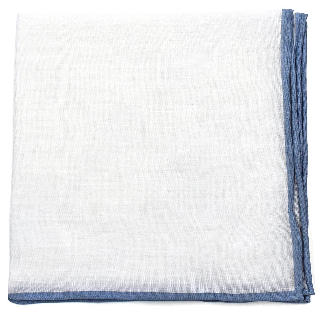 Dusty Blue Border Linen pocket square, folded