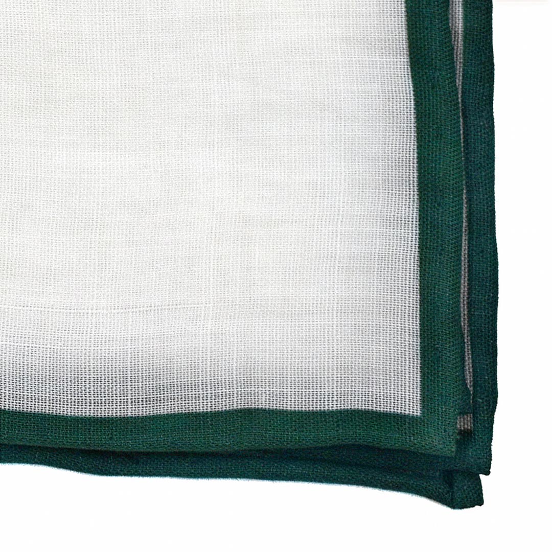 Close up linen detail of Emerald Green Border Linen pocket square