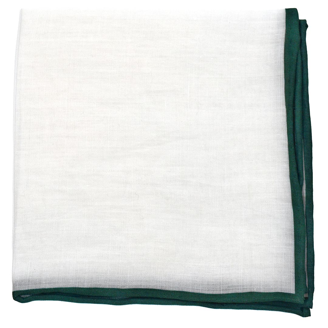 Emerald Green Border Linen pocket square, folded
