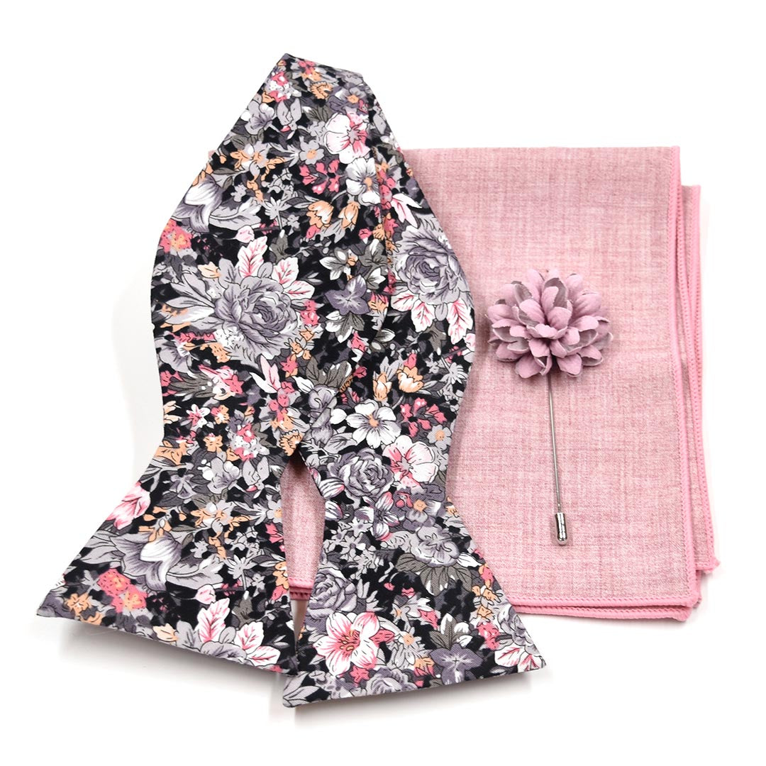 Floral Black Bow Tie Set