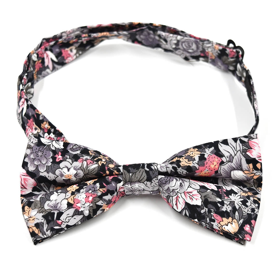 Kids Floral Black Pre Tied Bow Tie