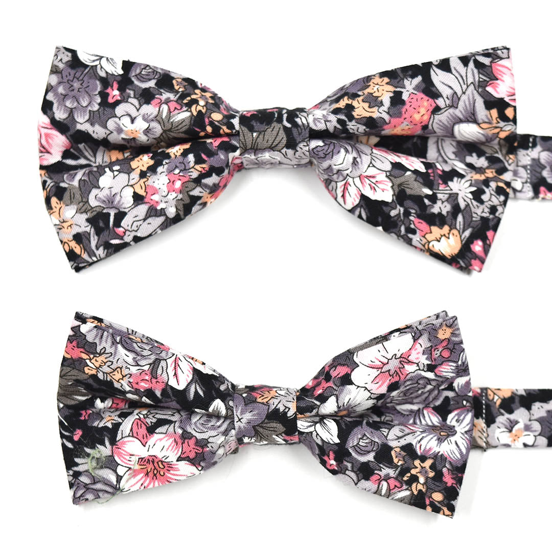 Kids Floral Black Pre Tied Bow Tie