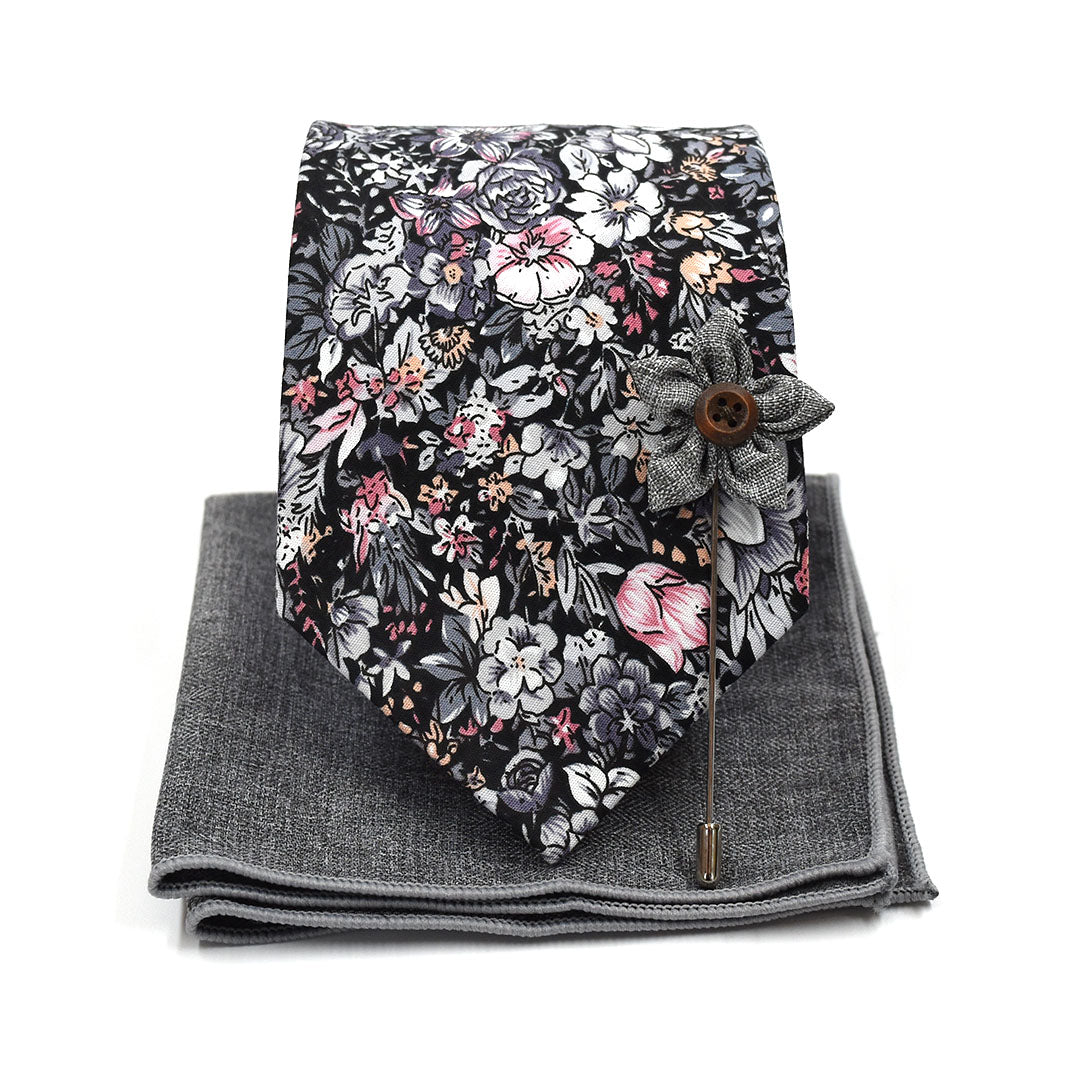 Floral Black Tie Set Traditional