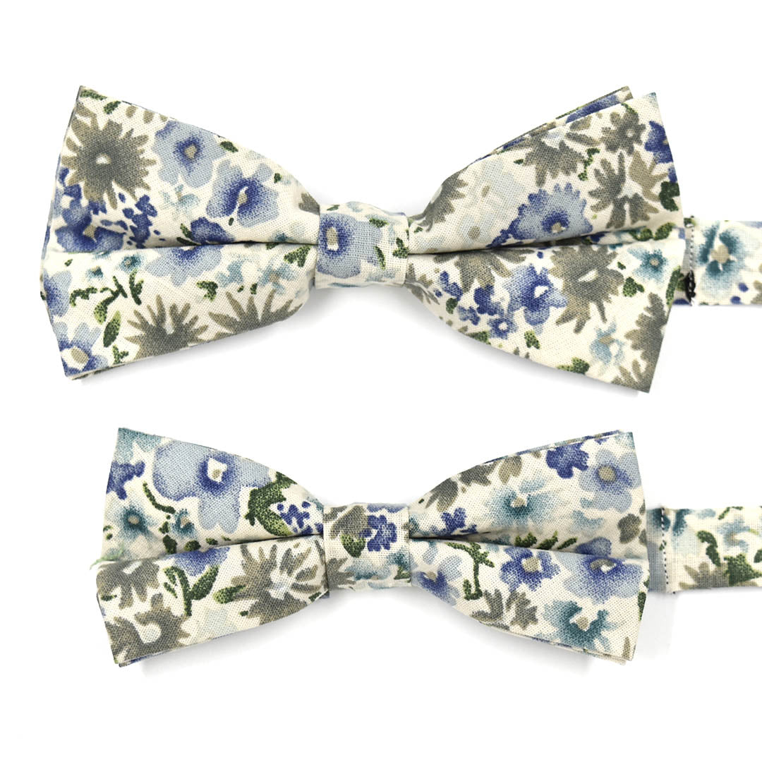 Kids Floral Blue Cream Pre Tied Bow Tie
