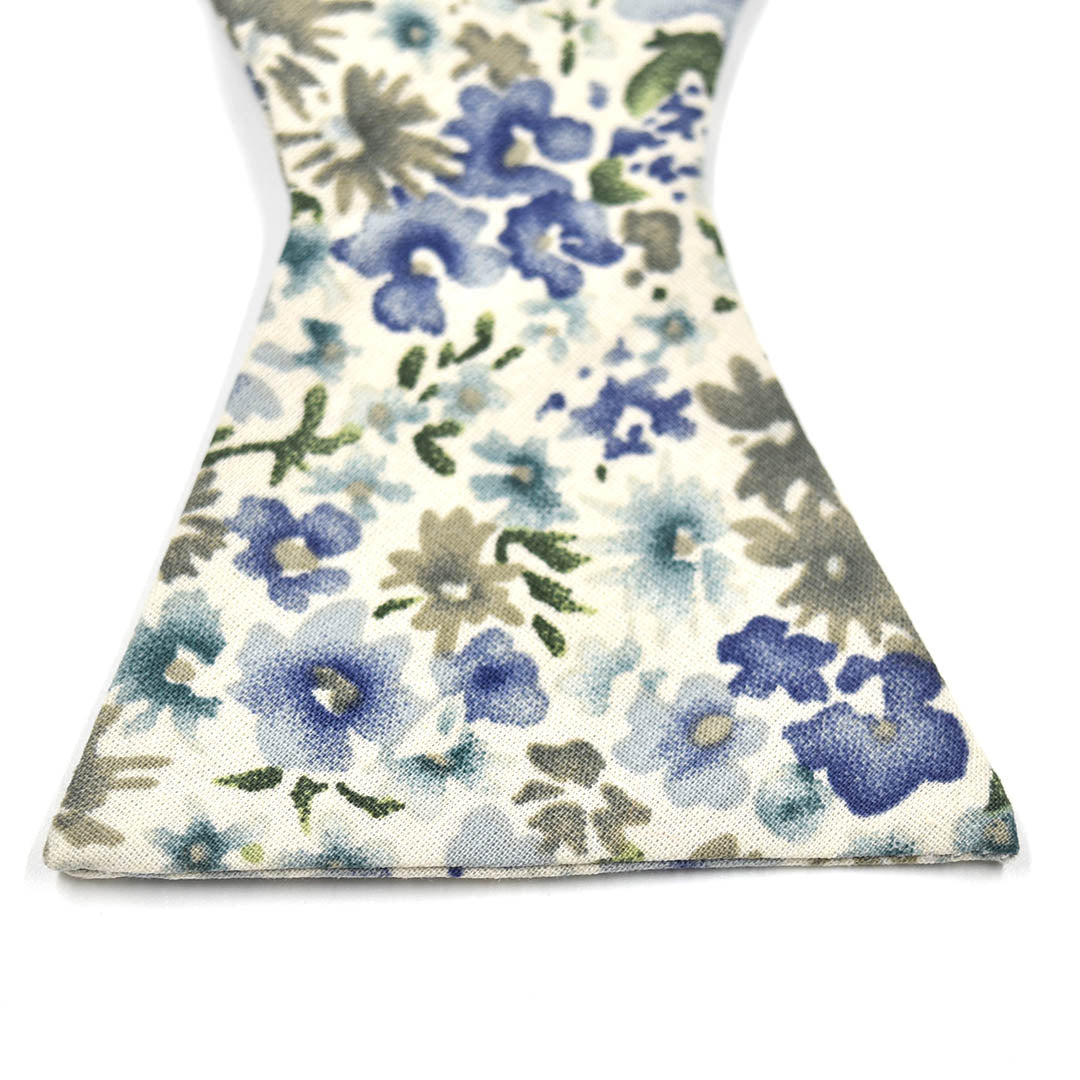 Floral Blue Cream Self Tie Bow Tie