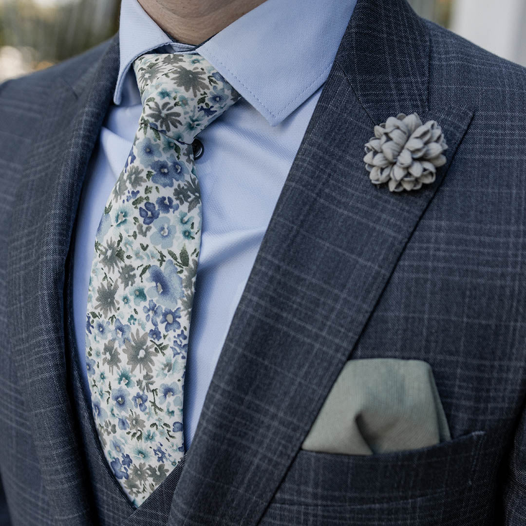 Charcoal Business suit with blue shirt and Floral Blue Cream Tie