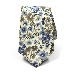 floral blue and olive green tie