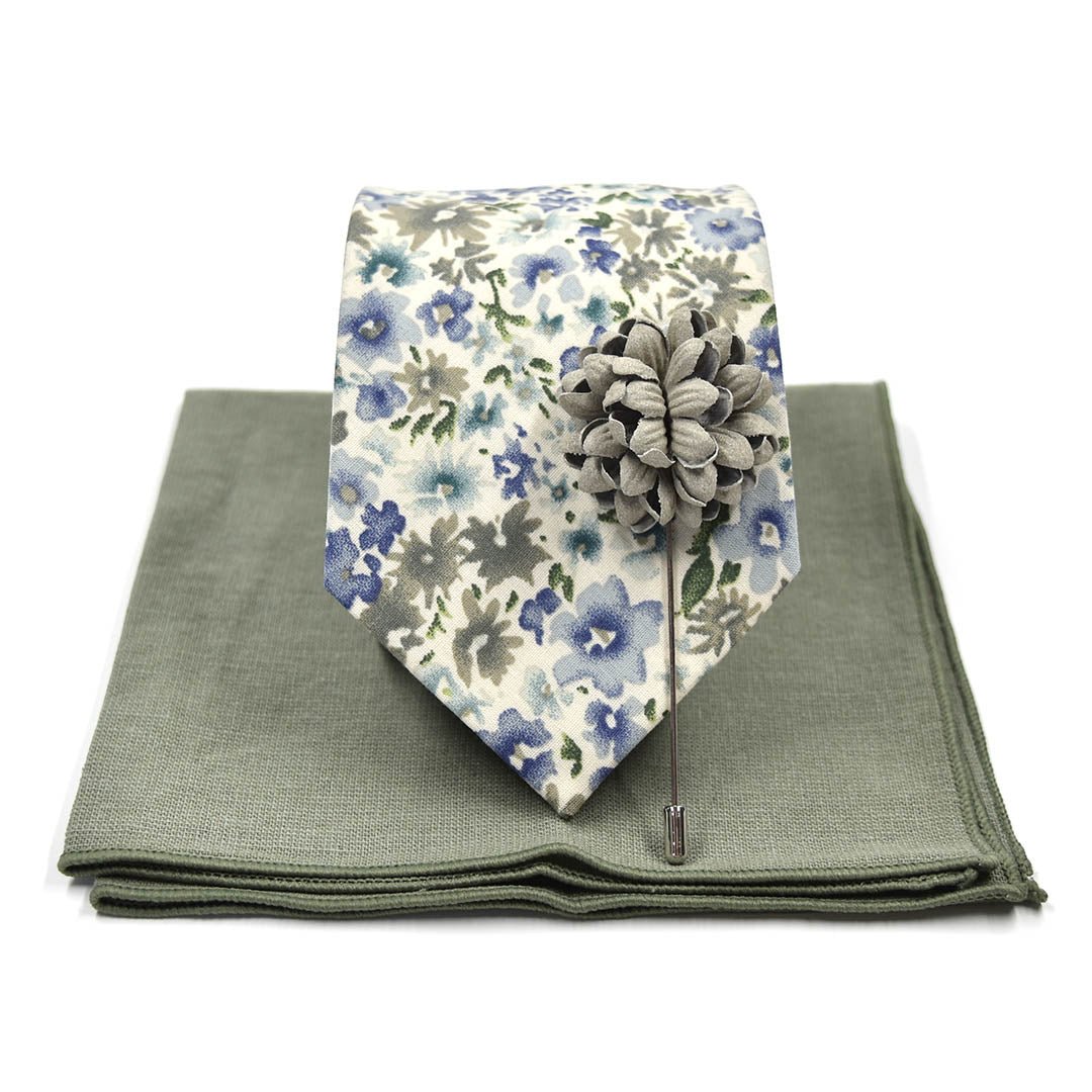 Floral Blue Cream Tie Set