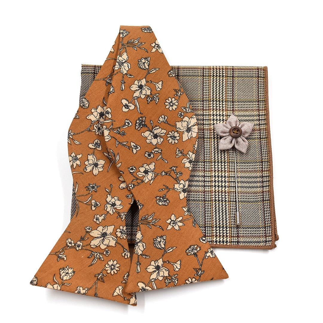 Floral Brown Bow Tie Set