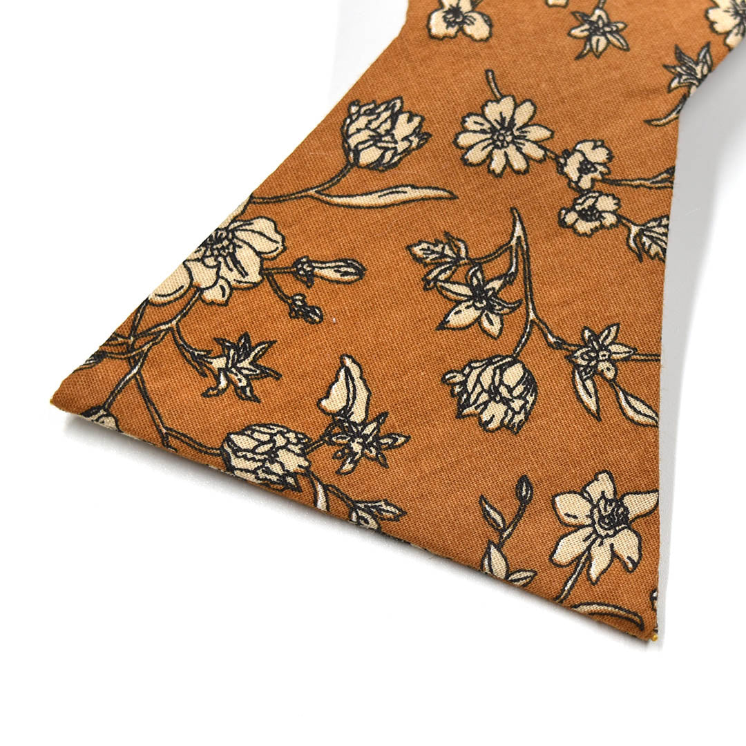 Detail shot Floral Brown Bow Tie