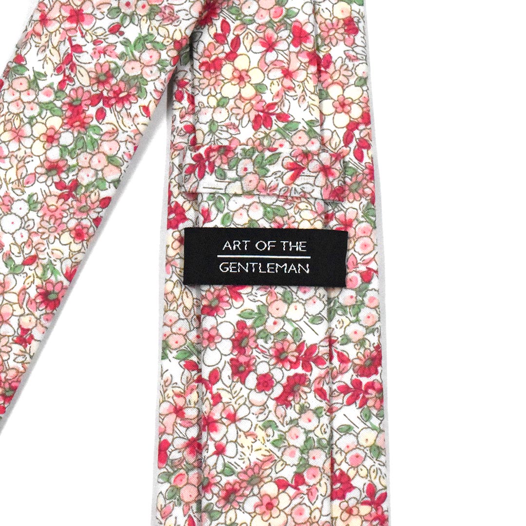 the back of the floral coral pink tie