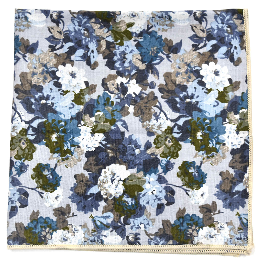 Floral Dusty Blue Pocket Square