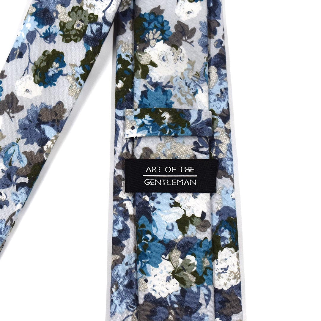 floral dusty blue and light blue tie